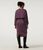 Round Neck Long Sleeve Midi Casual Dress — Plum Wine — view 2