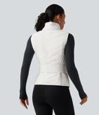 PuffFlex Removable Hood Quilted Casual Padded Vest with Pockets — White — view 5