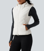 PuffFlex Removable Hood Quilted Casual Padded Vest with Pockets — White — view 6