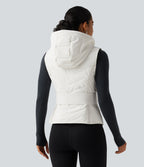 PuffFlex Removable Hood Quilted Casual Padded Vest with Pockets — White — view 2