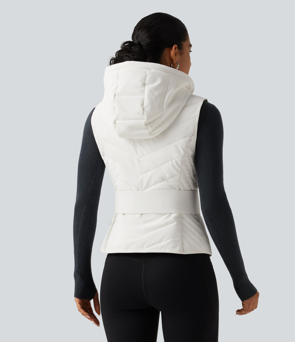 PuffFlex Removable Hood Quilted Casual Padded Vest with Pockets — White — view 2