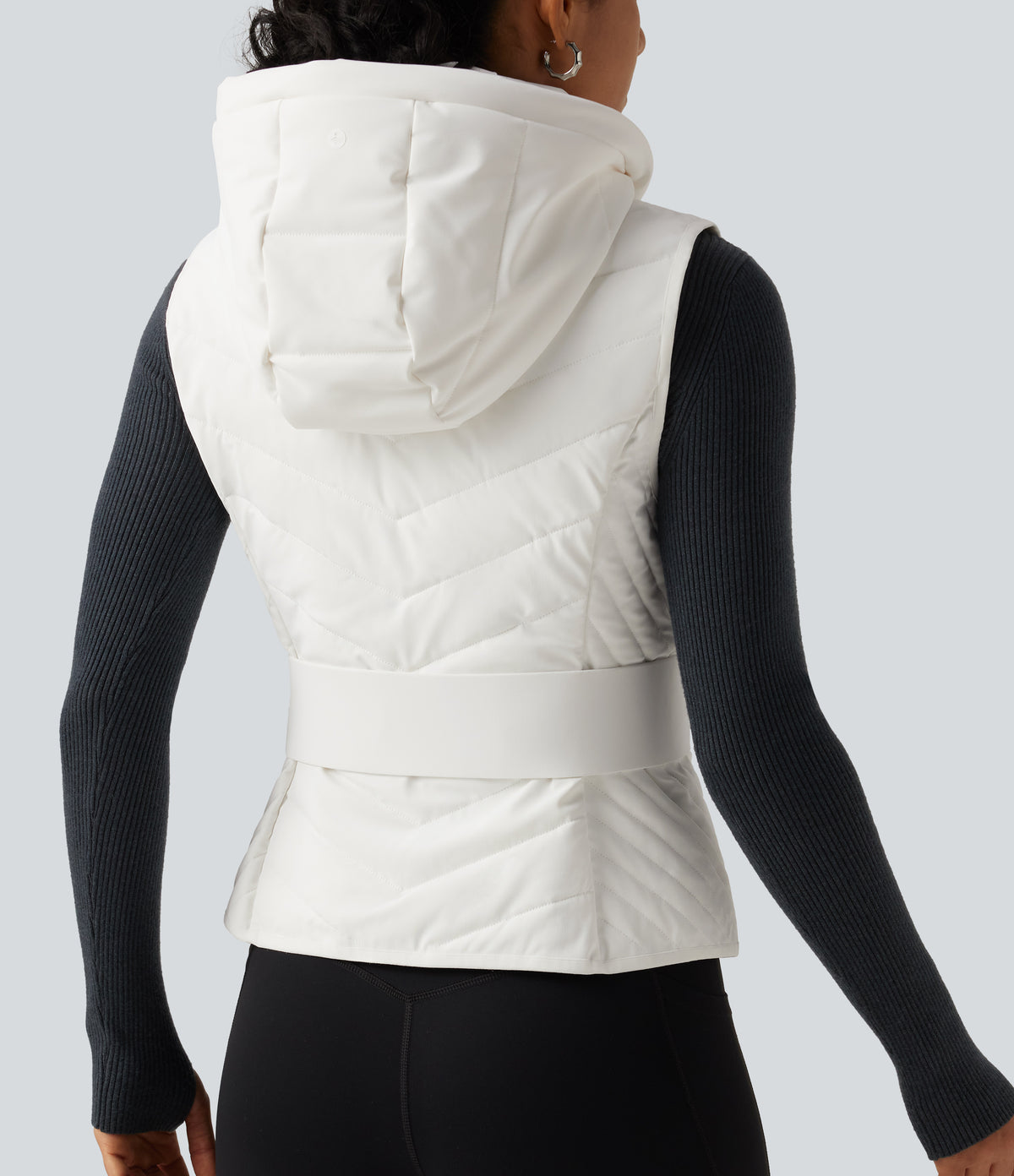 PuffFlex Removable Hood Quilted Casual Padded Vest with Pockets — White — view 8
