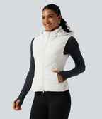 PuffFlex Removable Hood Quilted Casual Padded Vest with Pockets — White — view 3