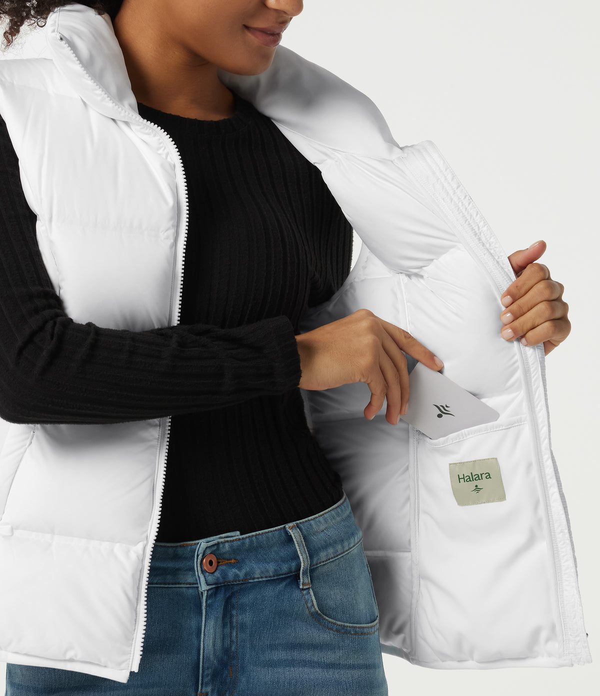 High Neck Quilted Puffer Casual Down Vest with Pockets — Frost White — view 7