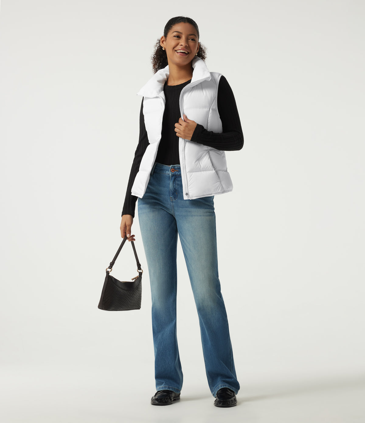High Neck Quilted Puffer Casual Down Vest with Pockets — Frost White — view 8