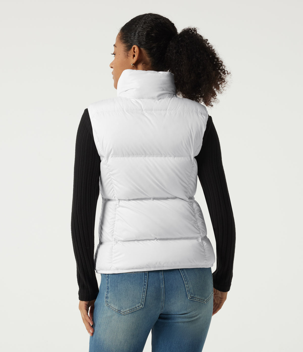 High Neck Quilted Puffer Casual Down Vest with Pockets — Frost White — view 2