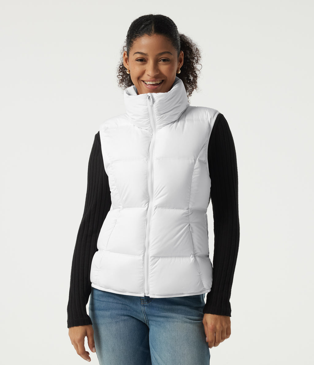 High Neck Quilted Puffer Casual Down Vest with Pockets — Frost White — view 1