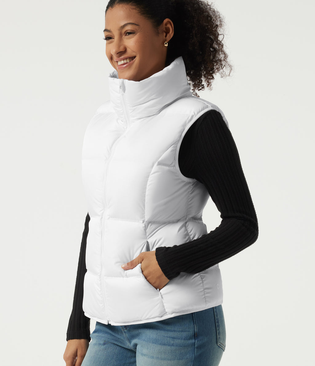 High Neck Quilted Puffer Casual Down Vest with Pockets — Frost White — view 4