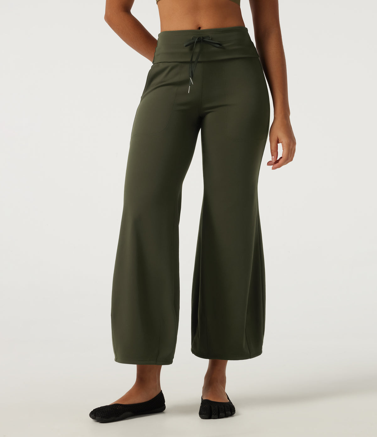 Mid Rise Drawstring Workout Trousers with Pockets — Forest Night — view 1