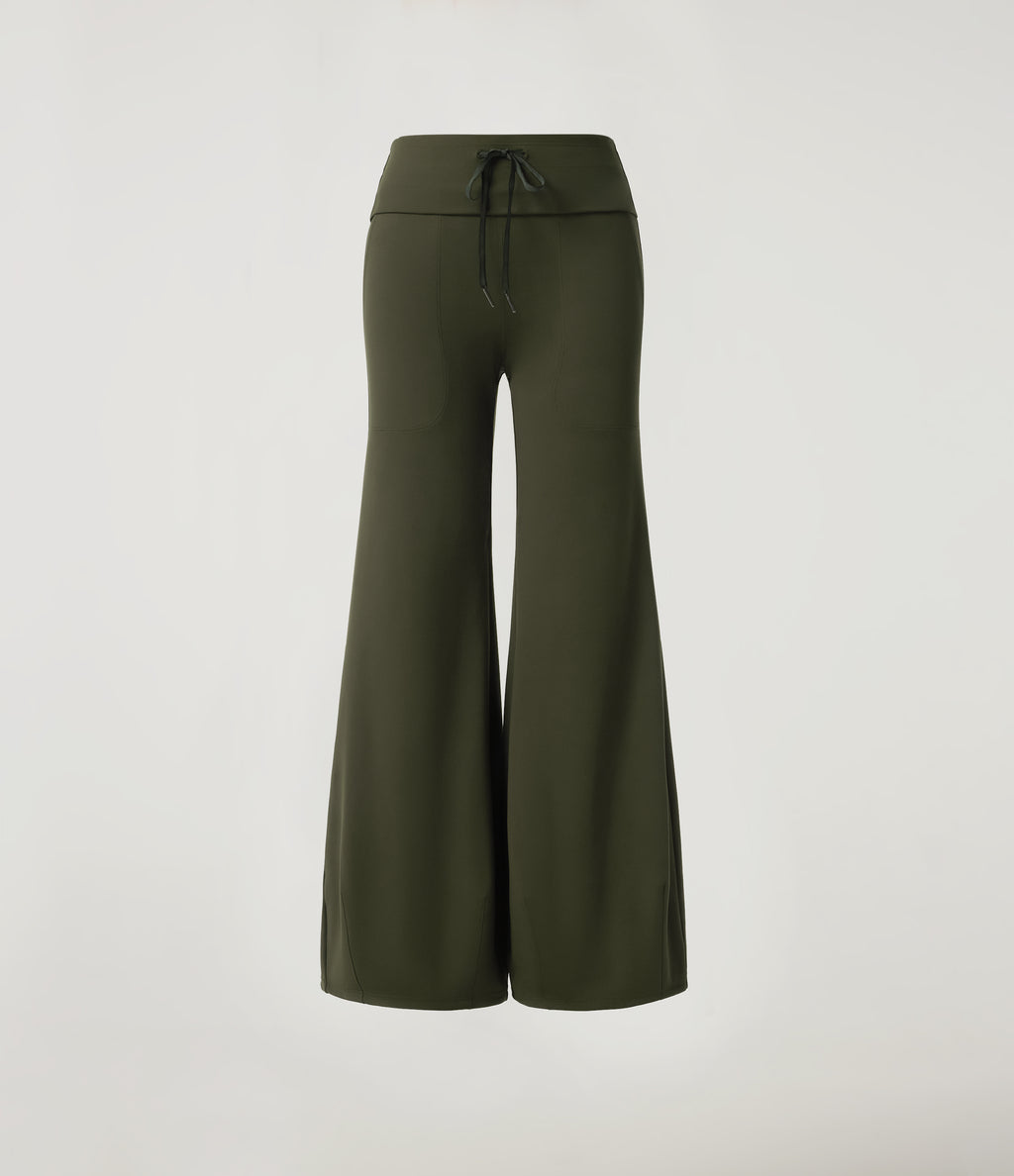 Mid Rise Drawstring Workout Trousers with Pockets — Forest Night — view 8