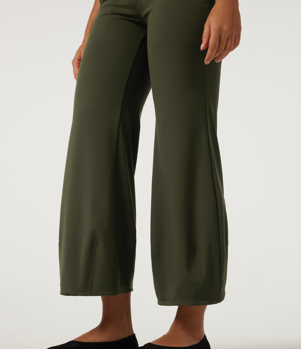 Mid Rise Drawstring Workout Trousers with Pockets — Forest Night — view 5