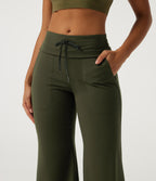Mid Rise Drawstring Workout Trousers with Pockets — Forest Night — view 4