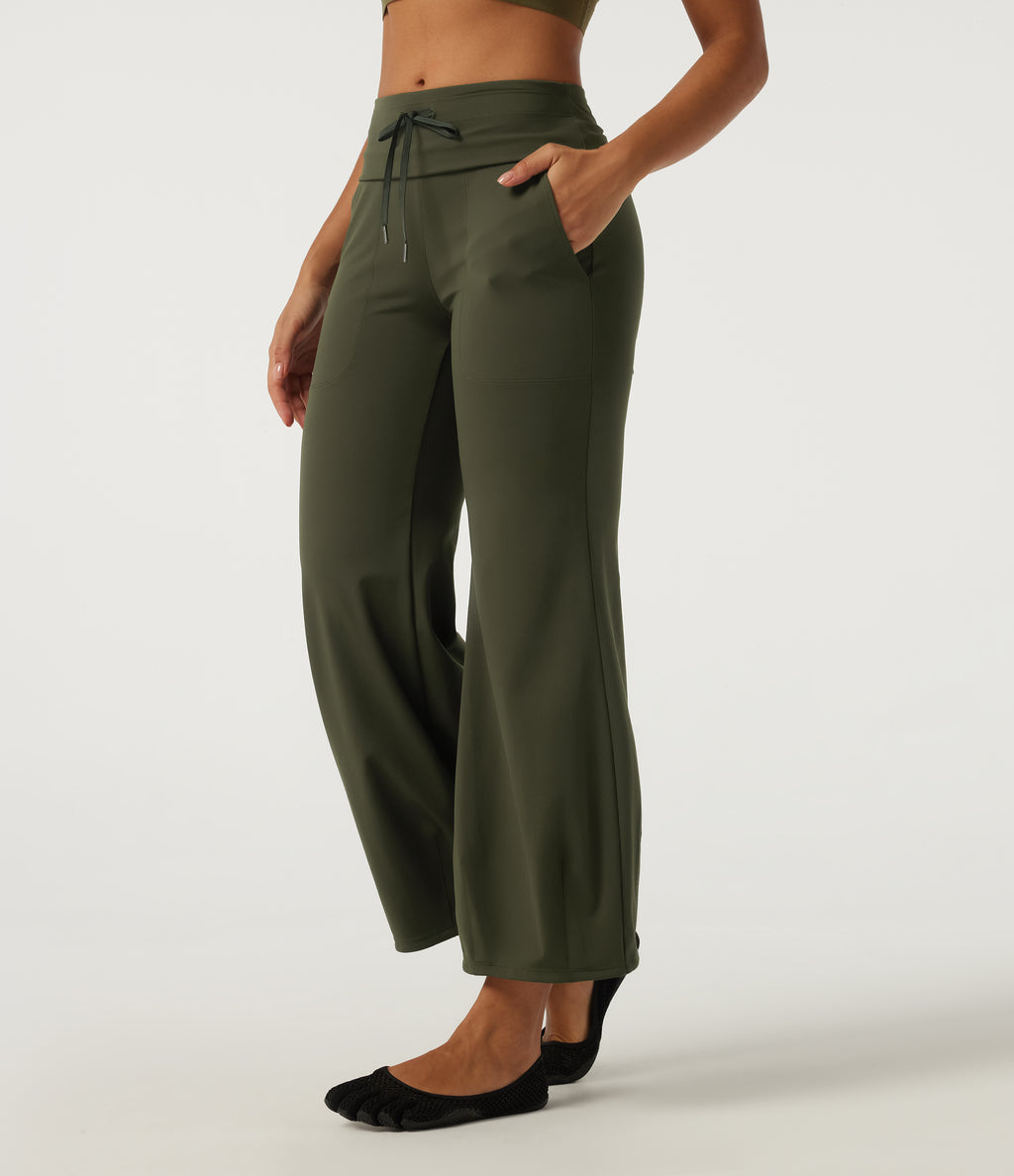 Mid Rise Drawstring Workout Trousers with Pockets — Forest Night — view 3