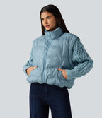 High Neck Long Sleeve Casual Padded Jacket with Pockets — Light Foggy Blue — view 5