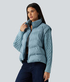 High Neck Long Sleeve Casual Padded Jacket with Pockets — Light Foggy Blue — view 3