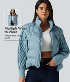 High Neck Long Sleeve Casual Padded Jacket with Pockets — Light Foggy Blue — view 1