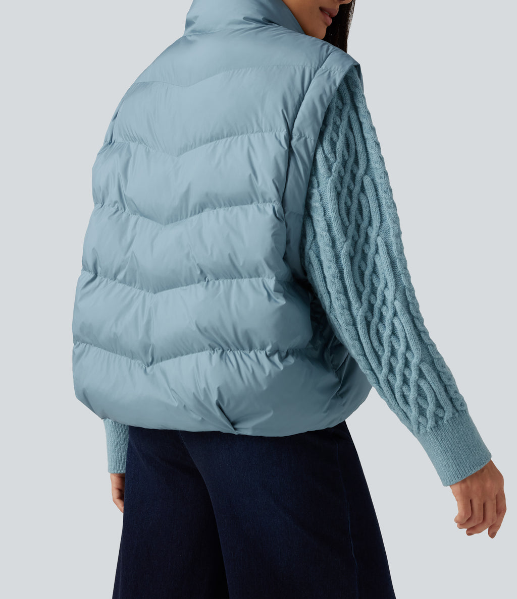 High Neck Long Sleeve Casual Padded Jacket with Pockets — Light Foggy Blue — view 6