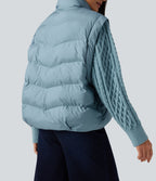 High Neck Long Sleeve Casual Padded Jacket with Pockets — Light Foggy Blue — view 6