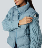 High Neck Long Sleeve Casual Padded Jacket with Pockets — Light Foggy Blue — view 7