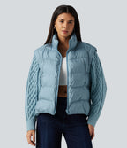 High Neck Long Sleeve Casual Padded Jacket with Pockets — Light Foggy Blue — view 4