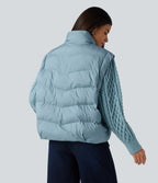 High Neck Long Sleeve Casual Padded Jacket with Pockets — Light Foggy Blue — view 2