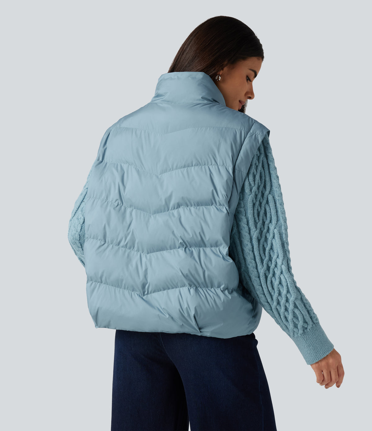 High Neck Long Sleeve Casual Padded Jacket with Pockets — Light Foggy Blue — view 2