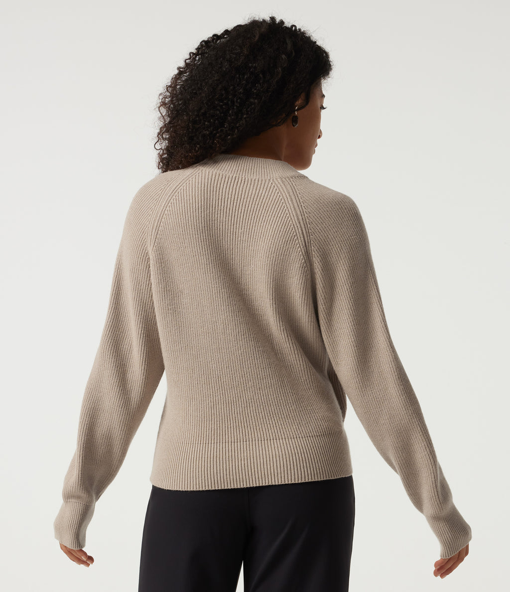 Ribbed Knit V Neck Long Sleeve Work Jumper — Smoke Gray — view 2