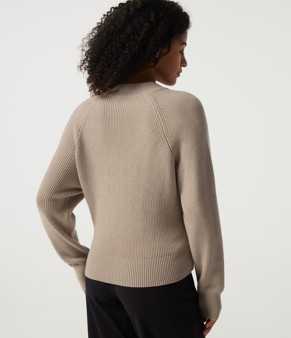 Ribbed Knit V Neck Long Sleeve Work Jumper — Smoke Gray — view 5