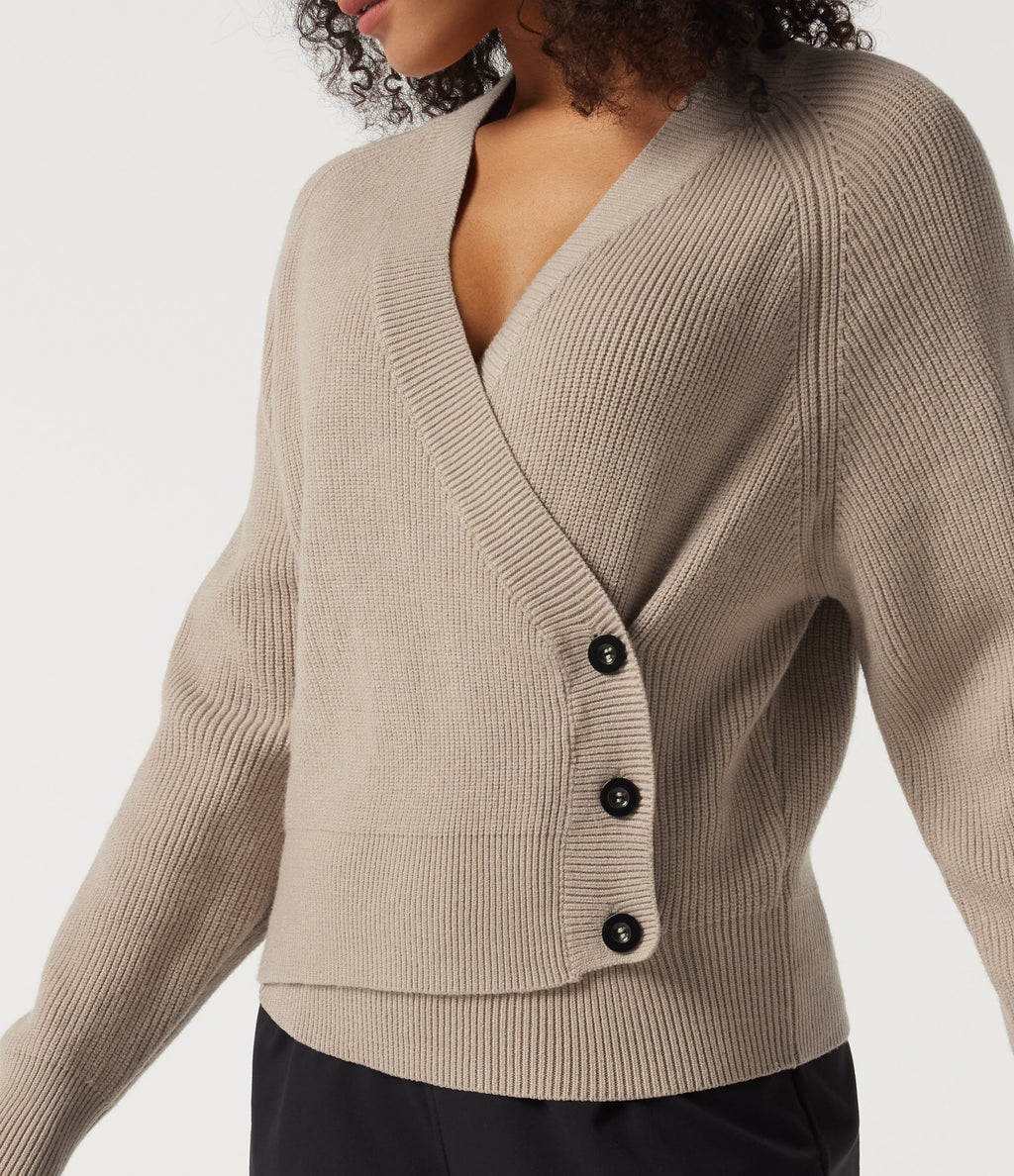 Ribbed Knit V Neck Long Sleeve Work Jumper — Smoke Gray — view 6