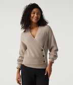 Ribbed Knit V Neck Long Sleeve Work Jumper — Smoke Gray — view 3