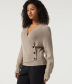 Ribbed Knit V Neck Long Sleeve Work Jumper — Smoke Gray — view 1