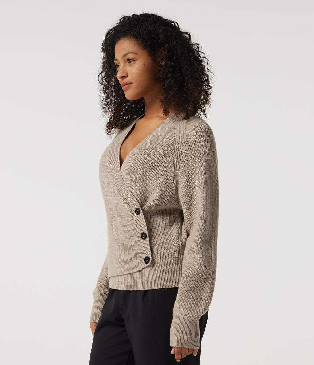 Ribbed Knit V Neck Long Sleeve Work Jumper — Smoke Gray — view 4