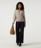 Ribbed Knit V Neck Long Sleeve Work Jumper — Smoke Gray — view 8