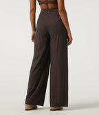 High Waisted Wide Leg Polka Dot Yoga Trousers with Pockets — Black Micro Dot — view 2