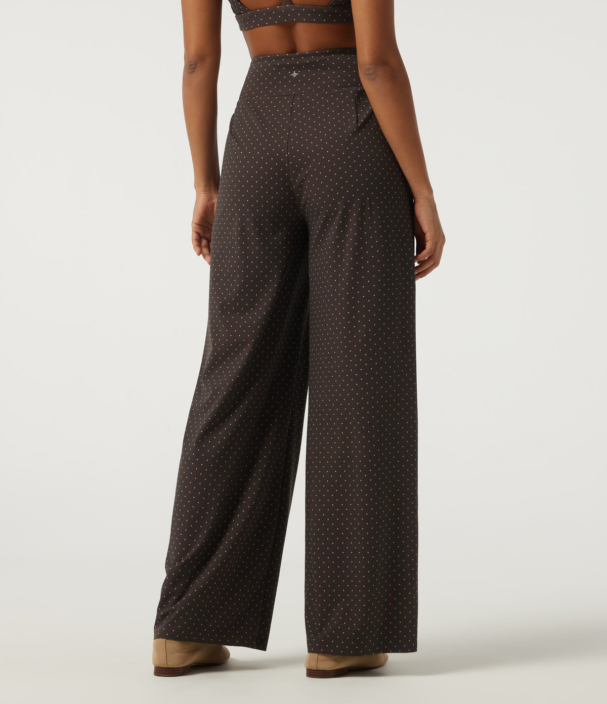 High Waisted Wide Leg Polka Dot Yoga Trousers with Pockets — Black Micro Dot — view 2