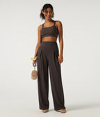 High Waisted Wide Leg Polka Dot Yoga Trousers with Pockets — Black Micro Dot — view 7