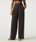 High Waisted Wide Leg Polka Dot Yoga Trousers with Pockets — Black Micro Dot — view 1