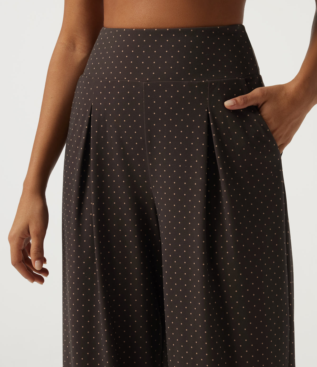 High Waisted Wide Leg Polka Dot Yoga Trousers with Pockets — Black Micro Dot — view 4
