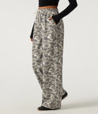 High Waisted Corduroy Camo Drawstring Casual Baggy Trousers with Pockets — Foggy Night Camo — view 3