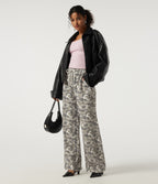 High Waisted Corduroy Camo Drawstring Casual Baggy Trousers with Pockets — Foggy Night Camo — view 6