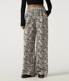 High Waisted Corduroy Camo Drawstring Casual Baggy Trousers with Pockets — Foggy Night Camo — view 1