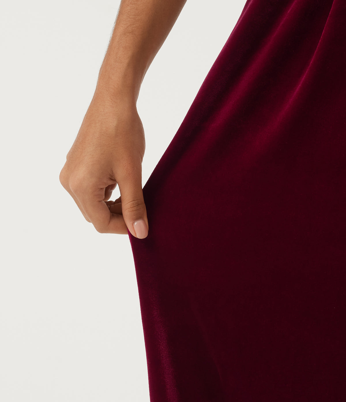 Round Neck Flounce Short Sleeve Keyhole Back Tie Front Velvet Party Jumpsuit with Pockets -Edition — Sangria — view 8
