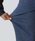 High Waisted Tapered Casual Cotton Jeans with Pockets — Estate Blue Denim — view 6