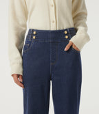 High Waisted Casual Cotton Flare Jeans with Pockets — Pageant Blue Denim — view 4