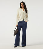 High Waisted Casual Cotton Flare Jeans with Pockets — Pageant Blue Denim — view 8