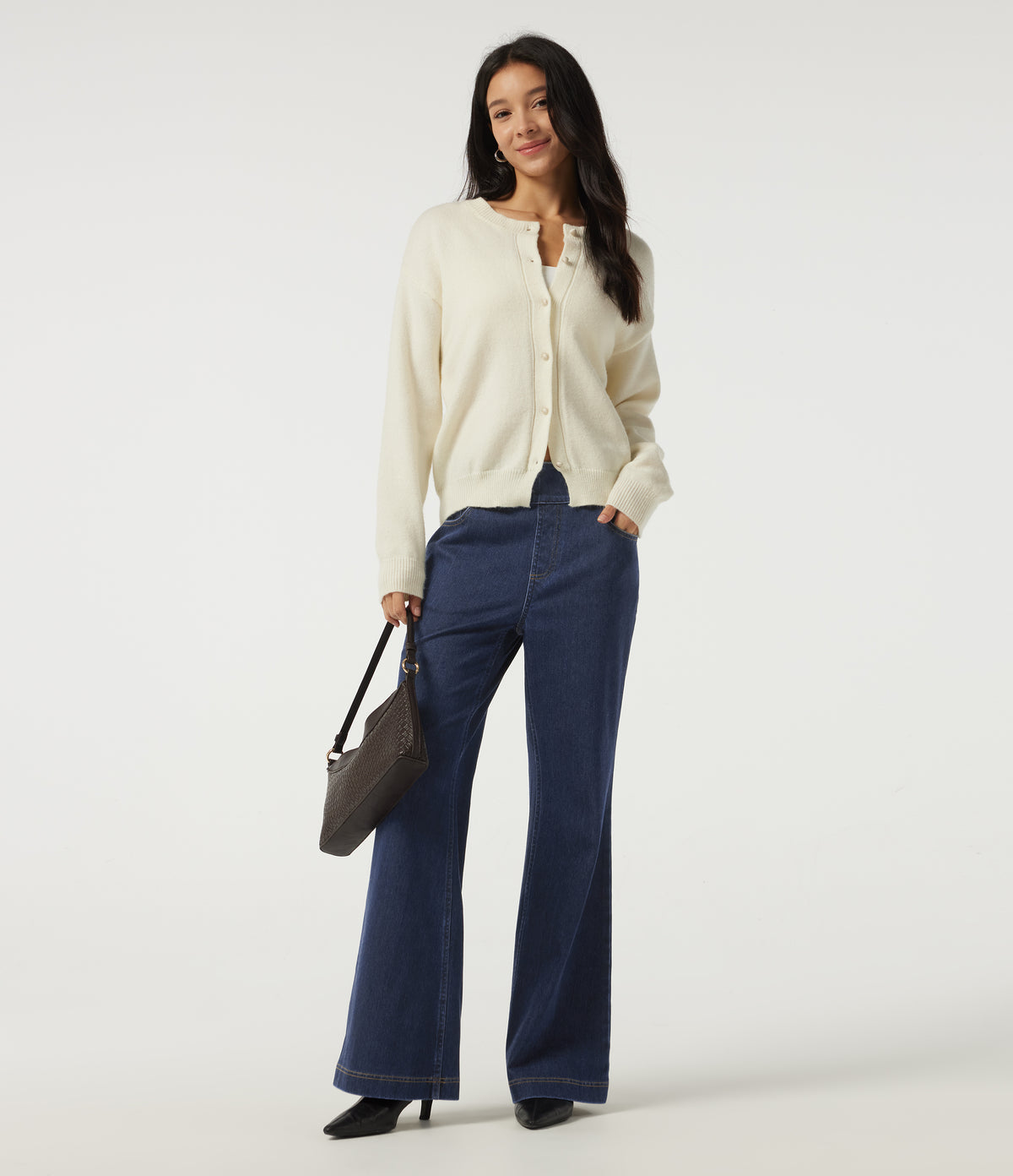 High Waisted Casual Cotton Flare Jeans with Pockets — Pageant Blue Denim — view 8