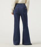 High Waisted Casual Cotton Flare Jeans with Pockets — Pageant Blue Denim — view 2