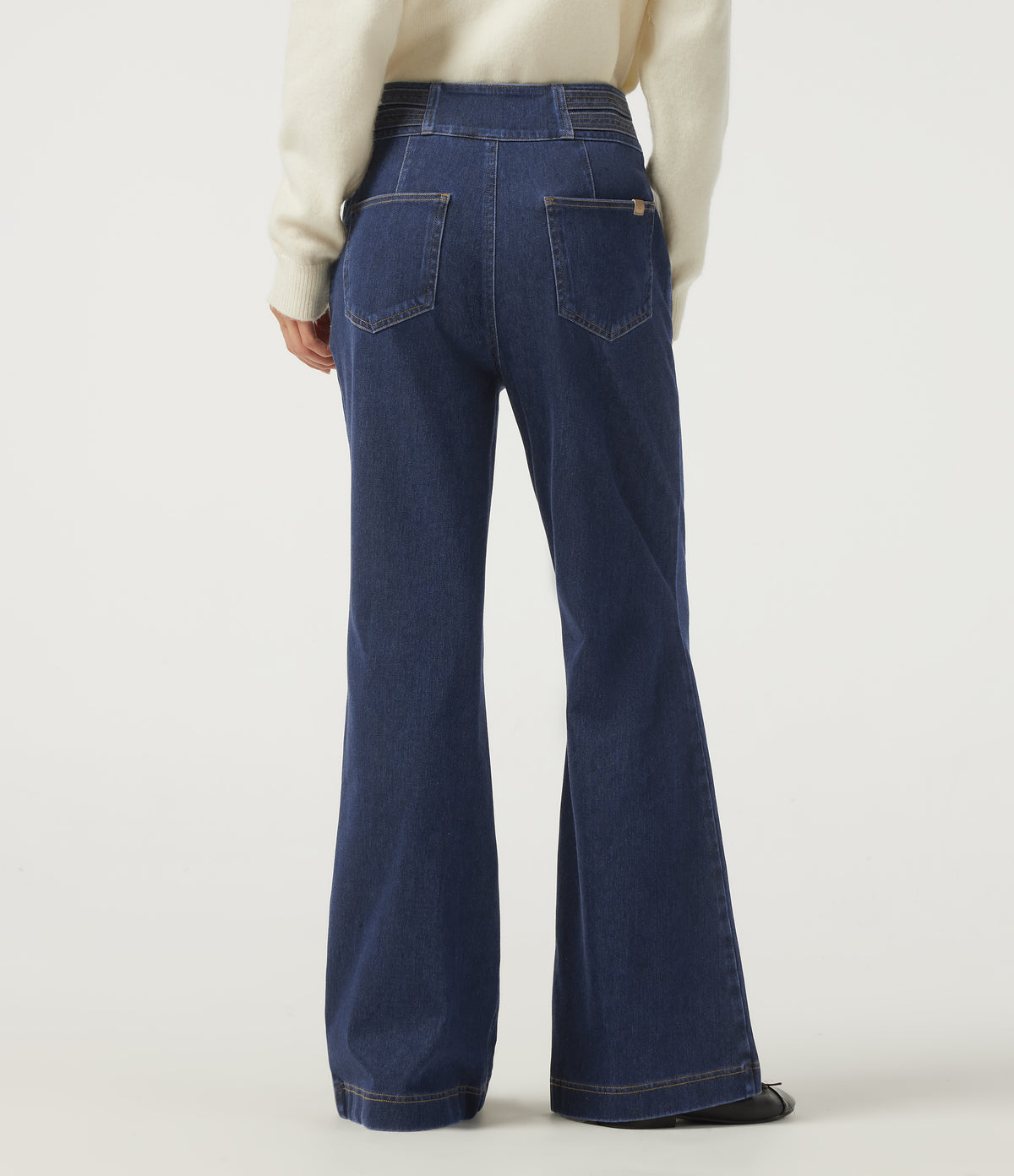 High Waisted Casual Cotton Flare Jeans with Pockets — Pageant Blue Denim — view 2
