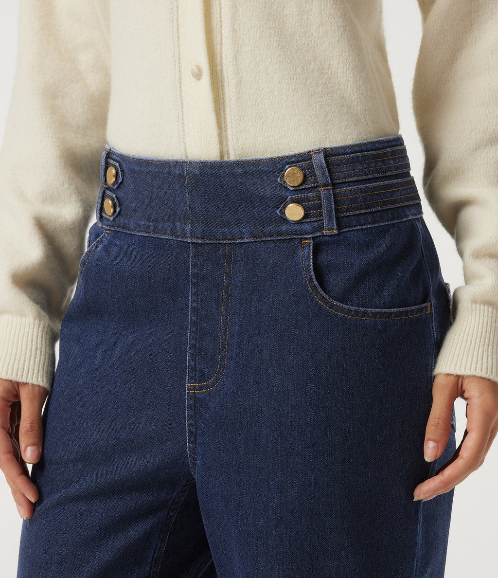 High Waisted Casual Cotton Flare Jeans with Pockets — Pageant Blue Denim — view 6
