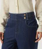 High Waisted Casual Cotton Flare Jeans with Pockets — Pageant Blue Denim — view 6